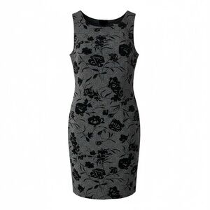 Hailey 23 Morton Knit Sheath Dress Medium Black Gray Floral Jacquard Flocked